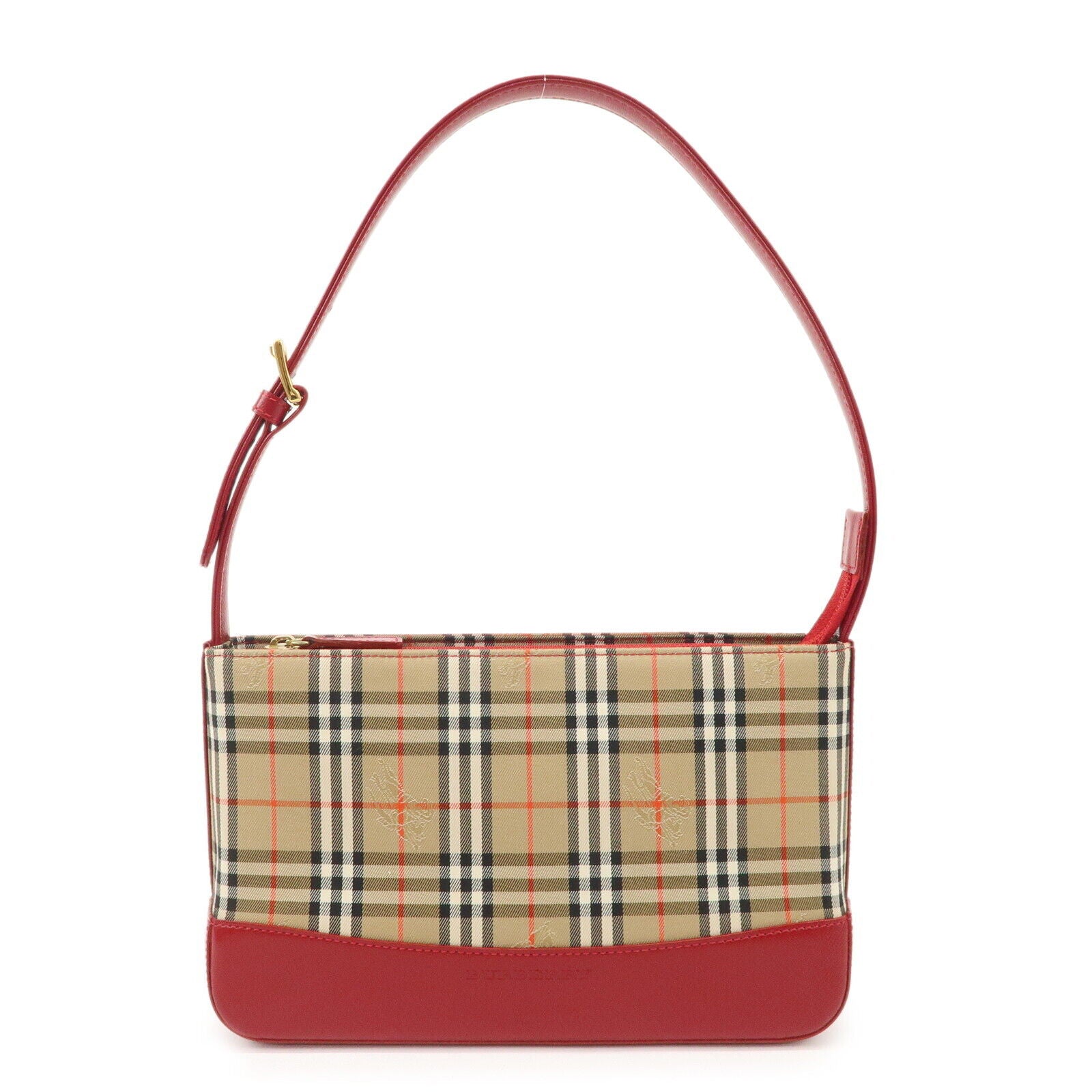 Burberry Nova Plaid Canvas Leather Shoulder Hand Bag - Red, Canvas