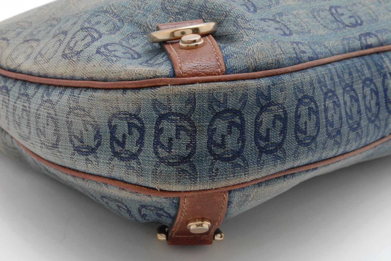 Gucci Denim Abbey D-Ring Shoulder Bag - Blue Brown, Canvas Leather