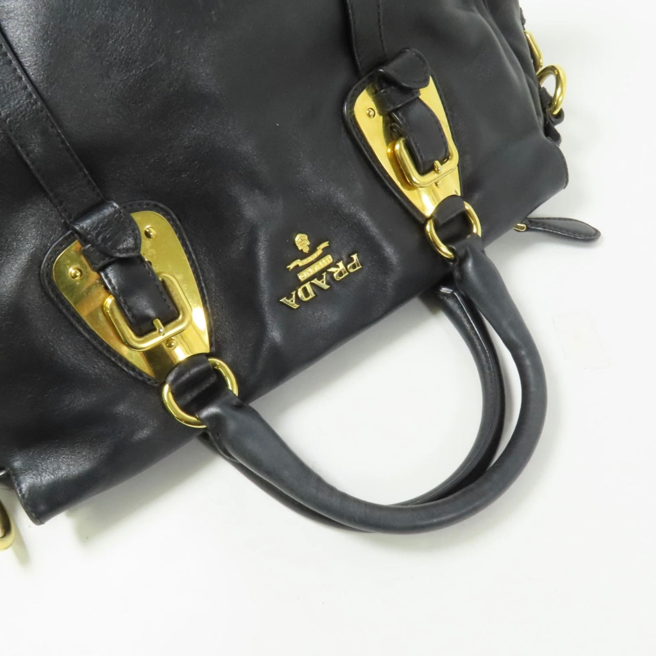 Prada GHW Bauletto Handbag - Black, Calfskin Leather