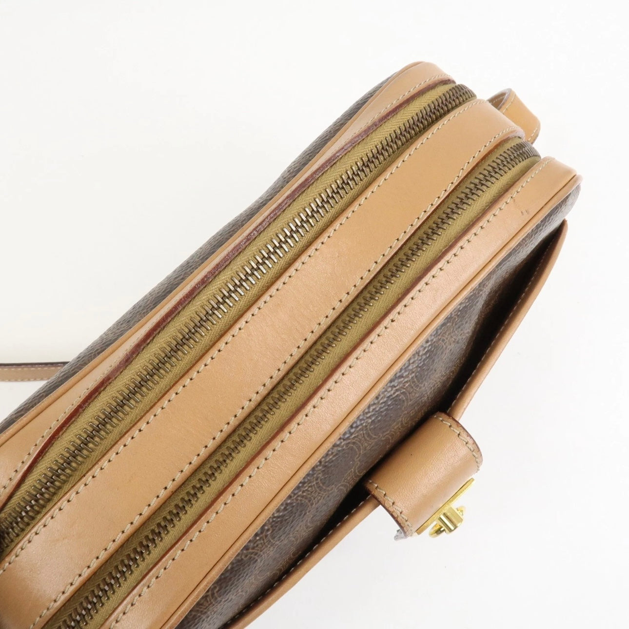 CELINE Macadam Leather Shoulder Bag Beige Brown Gold