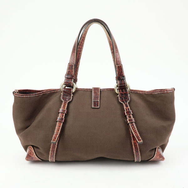 Celine Logo Canvas Tote Bag - Brown, Embossed Leather