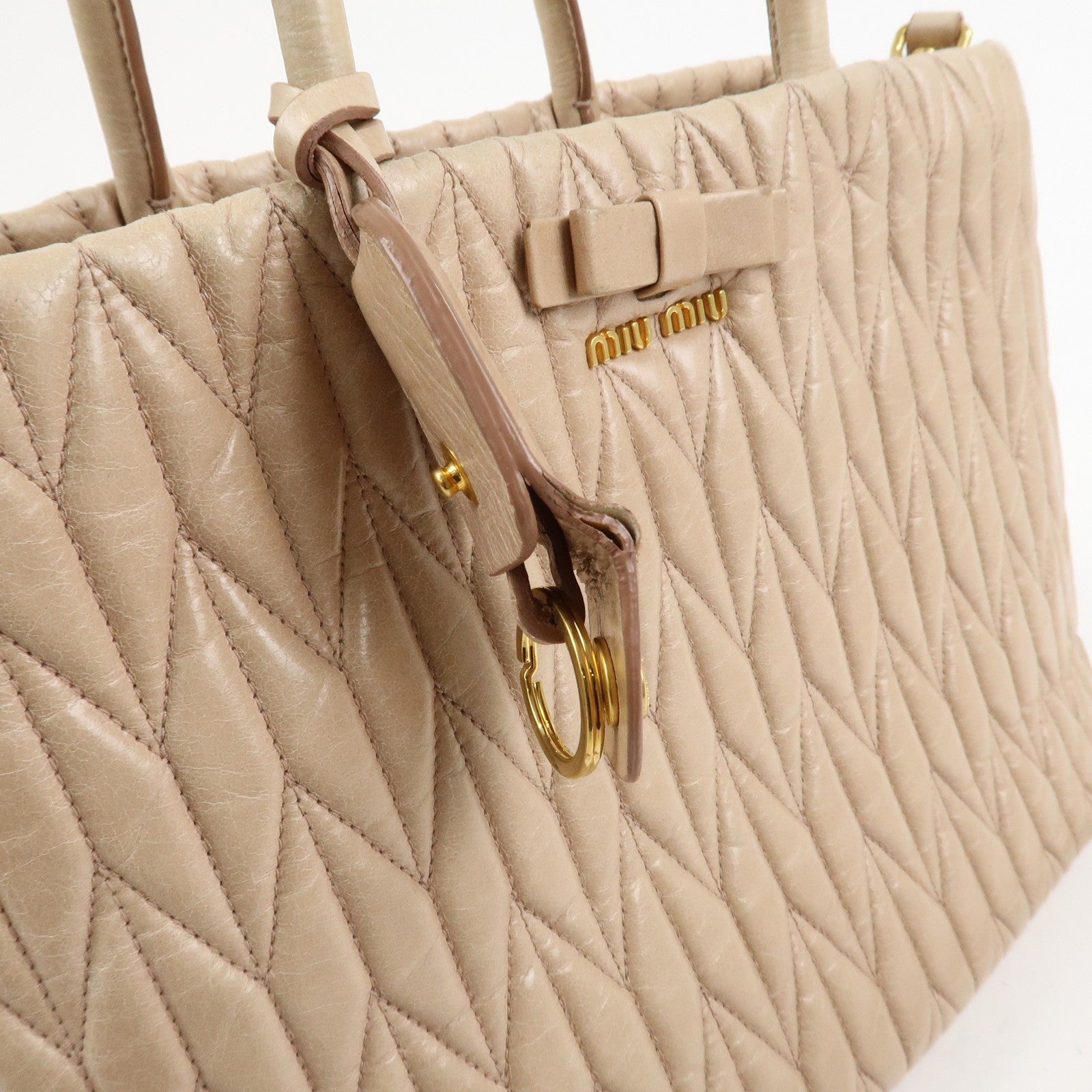 Miu Miu Leather Ribbon 2Way Shoulder Bag Beige, Leather