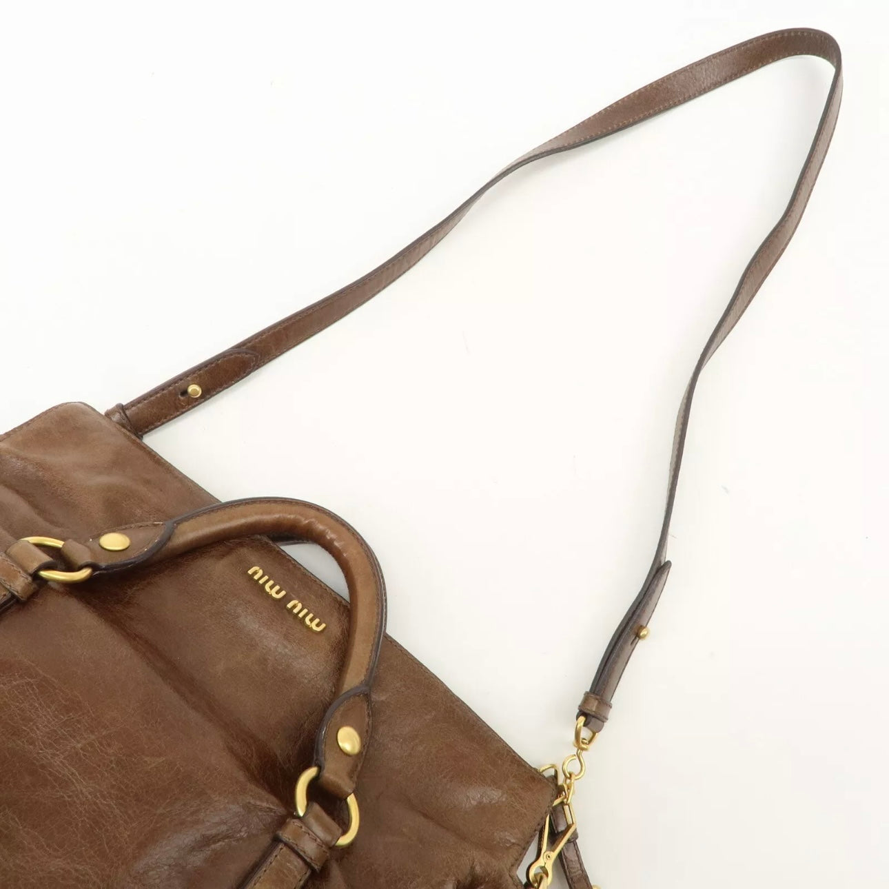 MIU MIU Leather 2Way Bag Shoulder Bag Crossbody Bag Brown