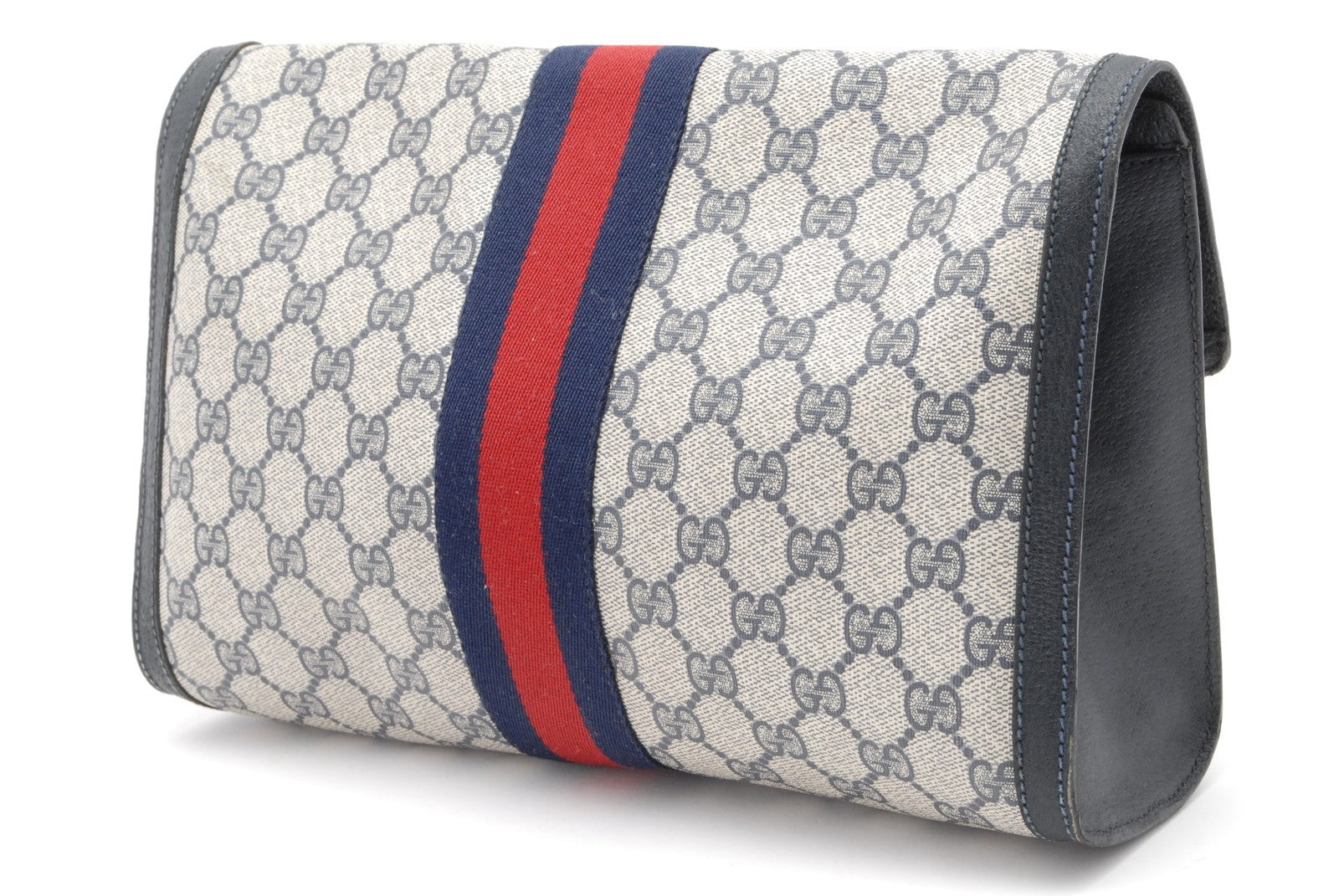 Gucci GG Supreme Web Stripe Clutch - Navy, GG Supreme Canvas