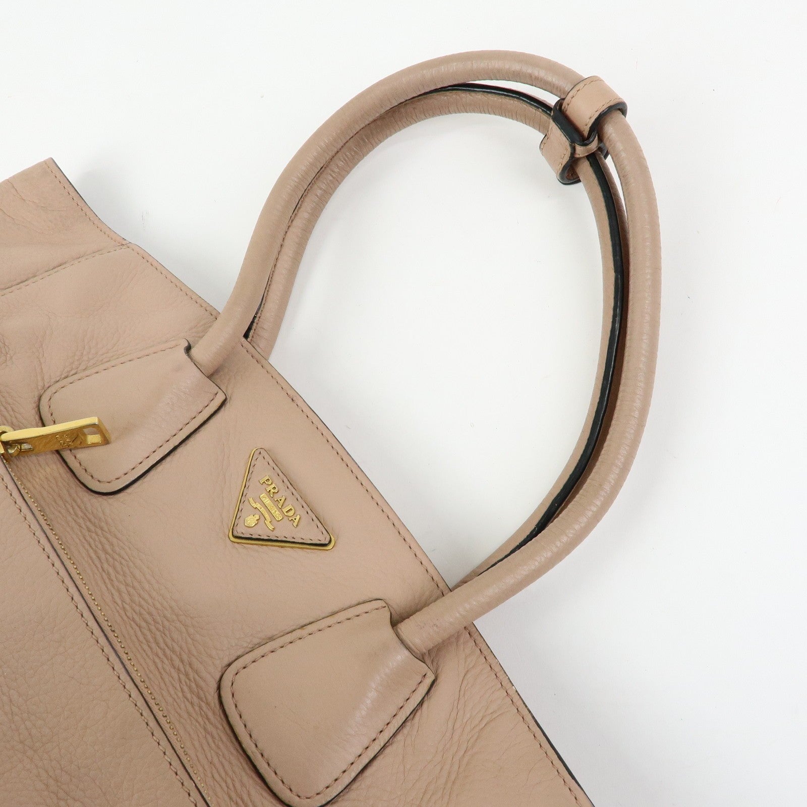 Prada Triangle Logo Tote Bag - Pink Beige, Leather