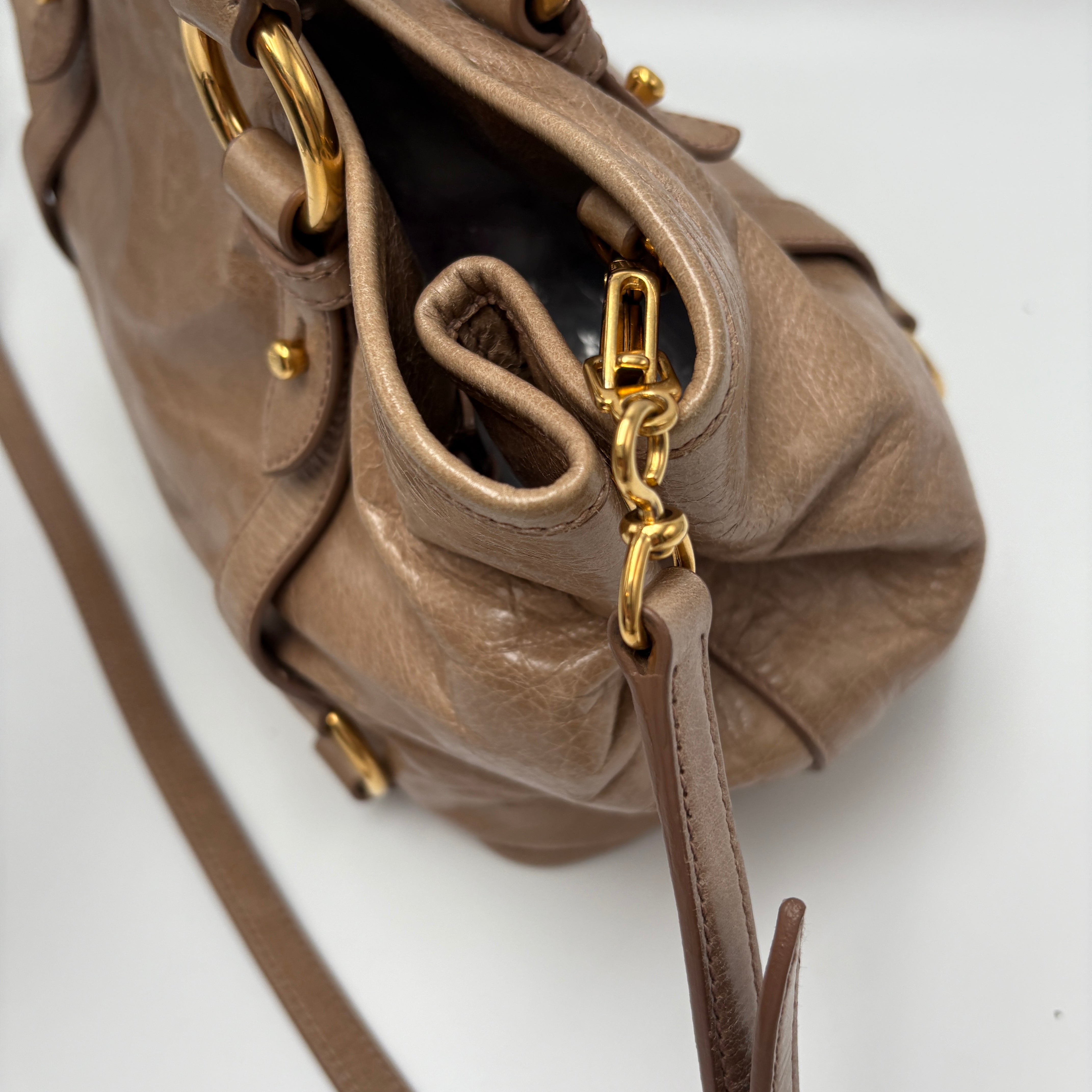 Miu Miu Leather Brown Gathered Handle Shoulder Bag