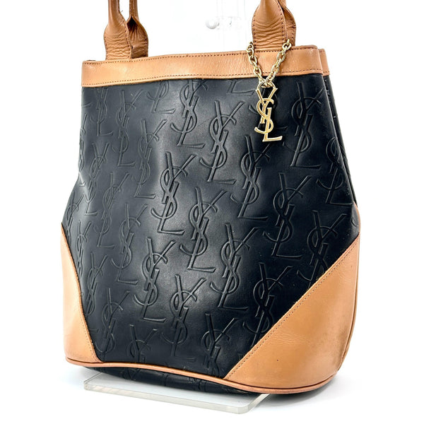 Yves Saint Laurent YSL logo tote bag Shoulder Bag - Black, Leather 