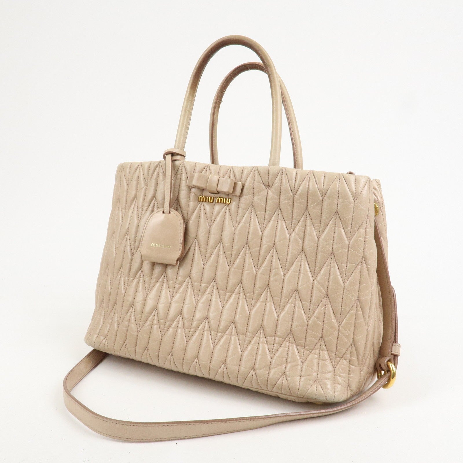 Miu Miu Leather Ribbon 2Way Shoulder Bag Beige, Leather