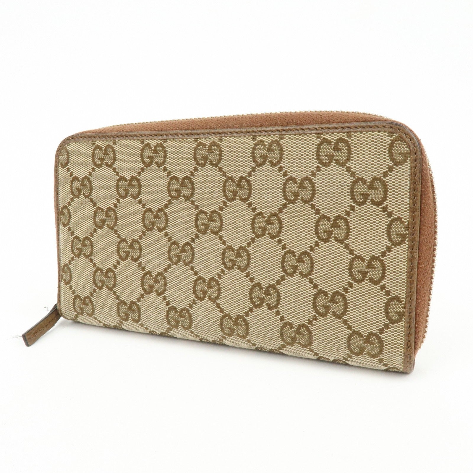 Gucci GG Canvas Leather Round Zippy Long Wallet - Beige, Brown, Canvas, Leather