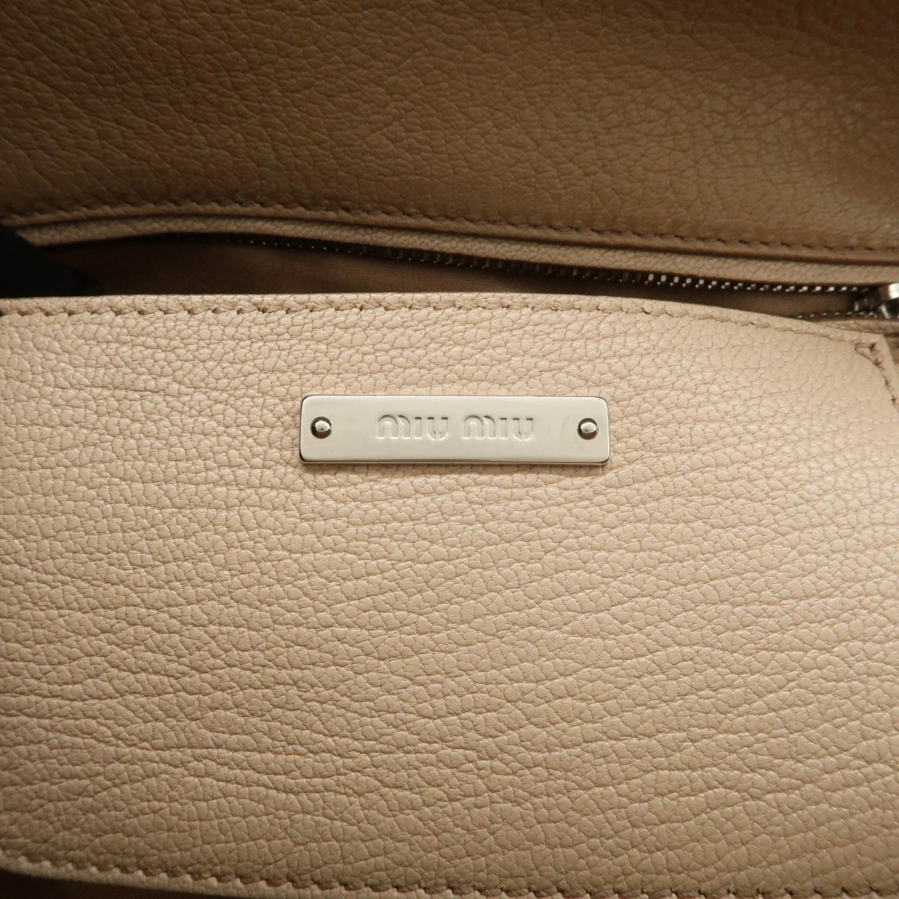 MIU MIU Leather 2Way Hand Bag Beige Pink Beige
