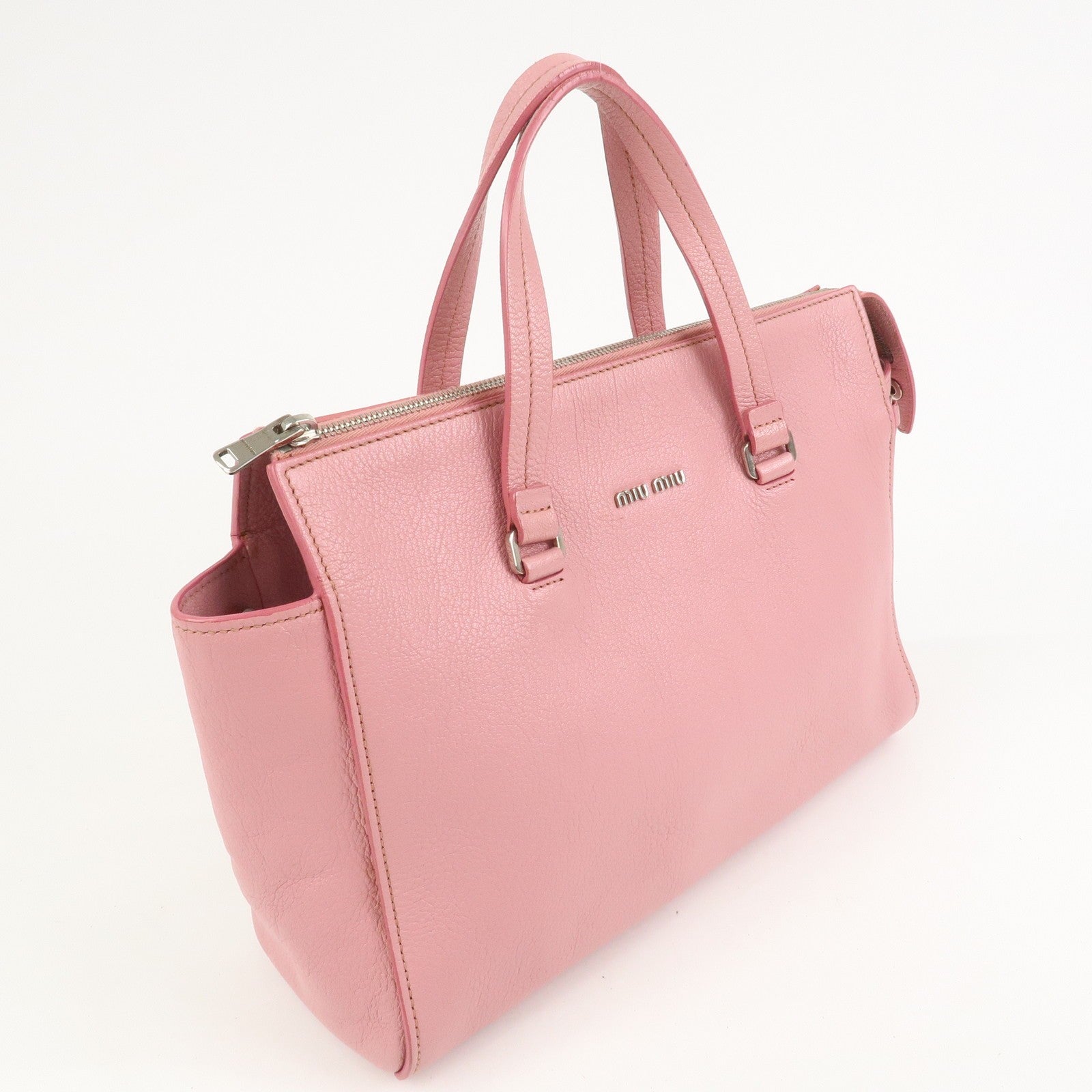 Miu Miu Logo Madras Hand Bag - Pink, Leather 