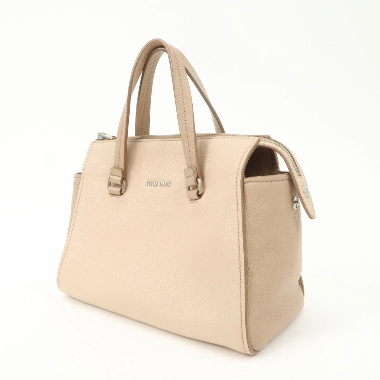 MIU MIU Leather 2Way Hand Bag Beige Pink Beige