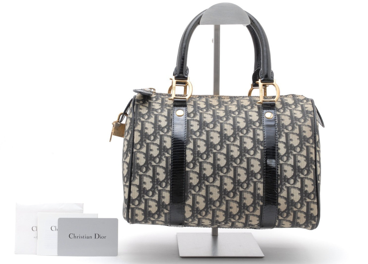 Christian Dior Trotter Boston Hand Bag - Black, Canvas