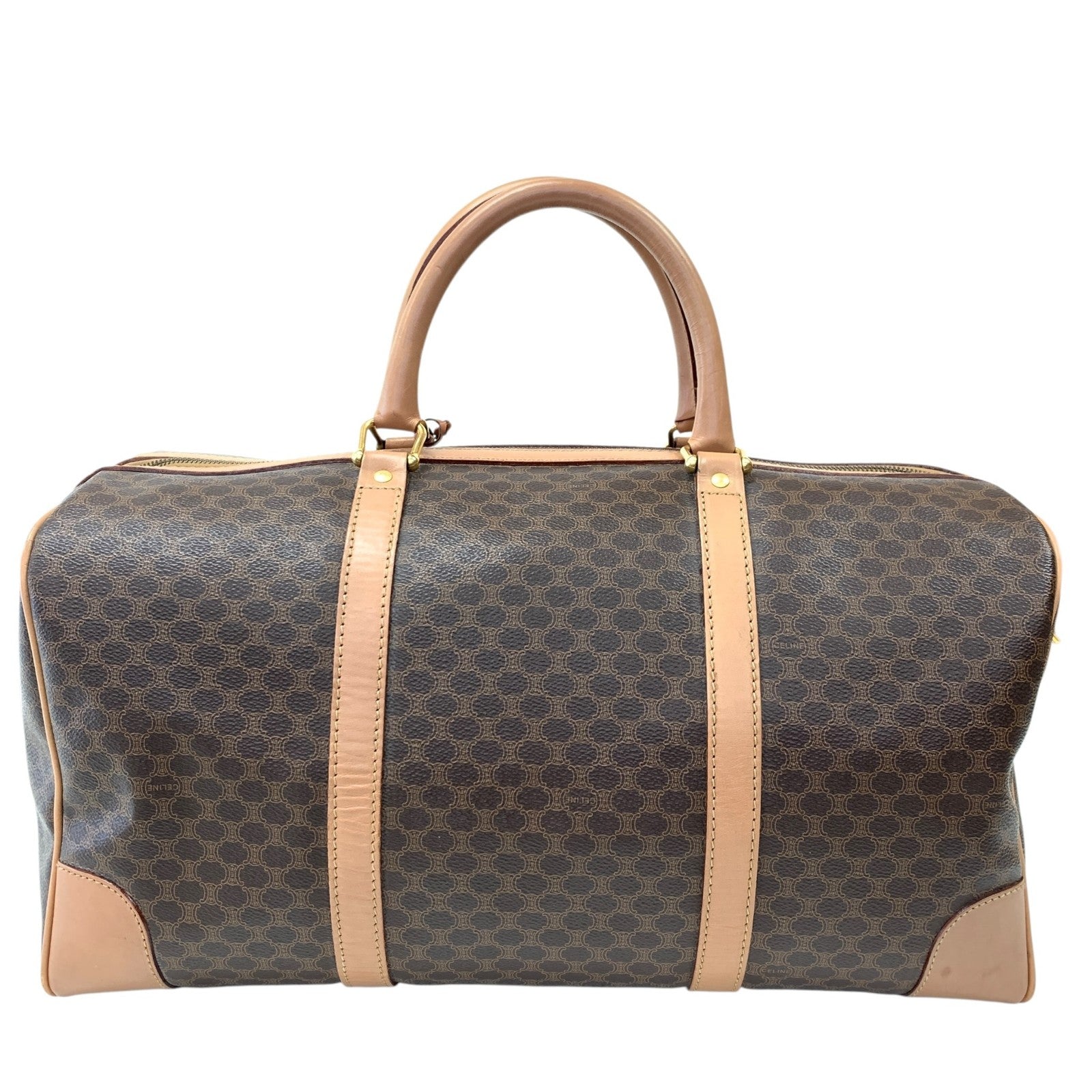 Celine Macadam Large Boston Bag - Brown Beige, Canvas