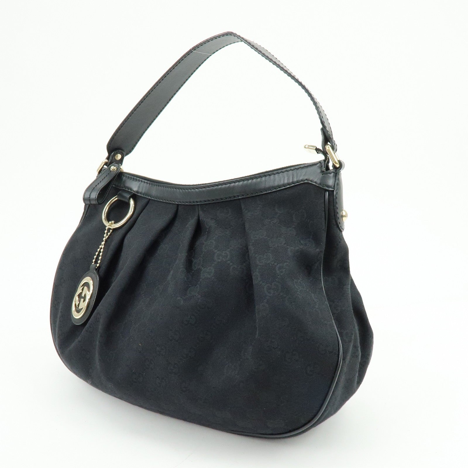 GUCCI Sukey GG Canvas Leather Shoulder Bag Black