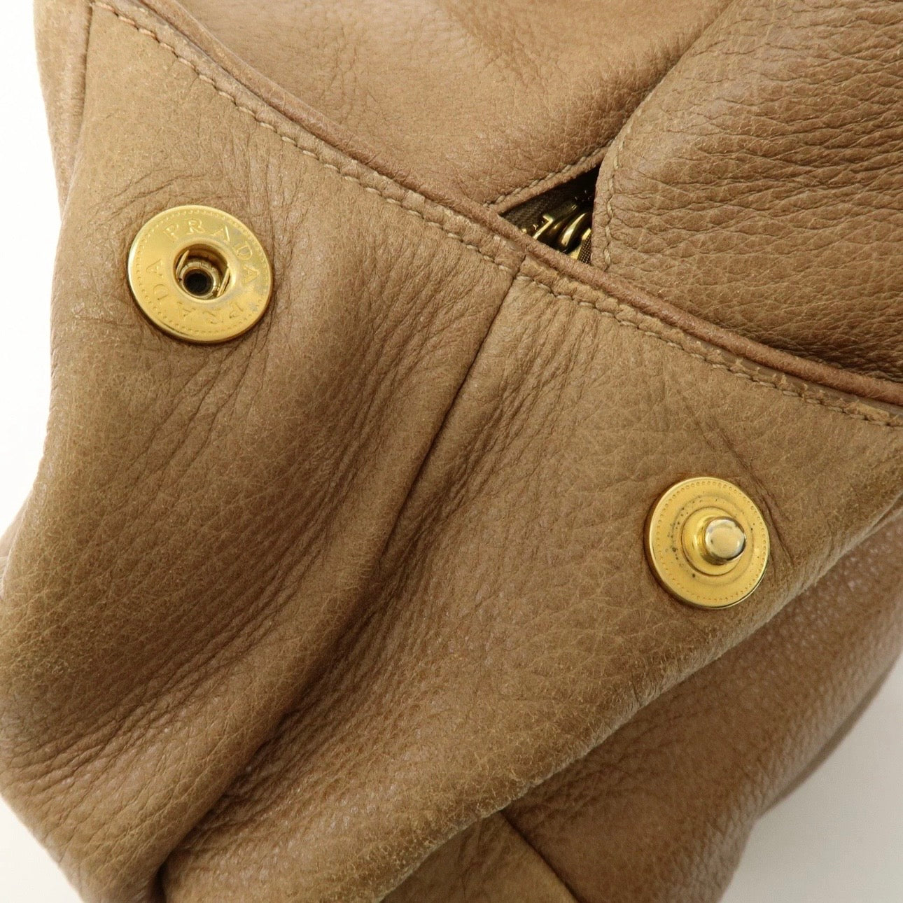 PRADA Leather Shoulder Bag Hand Bag Light Brown