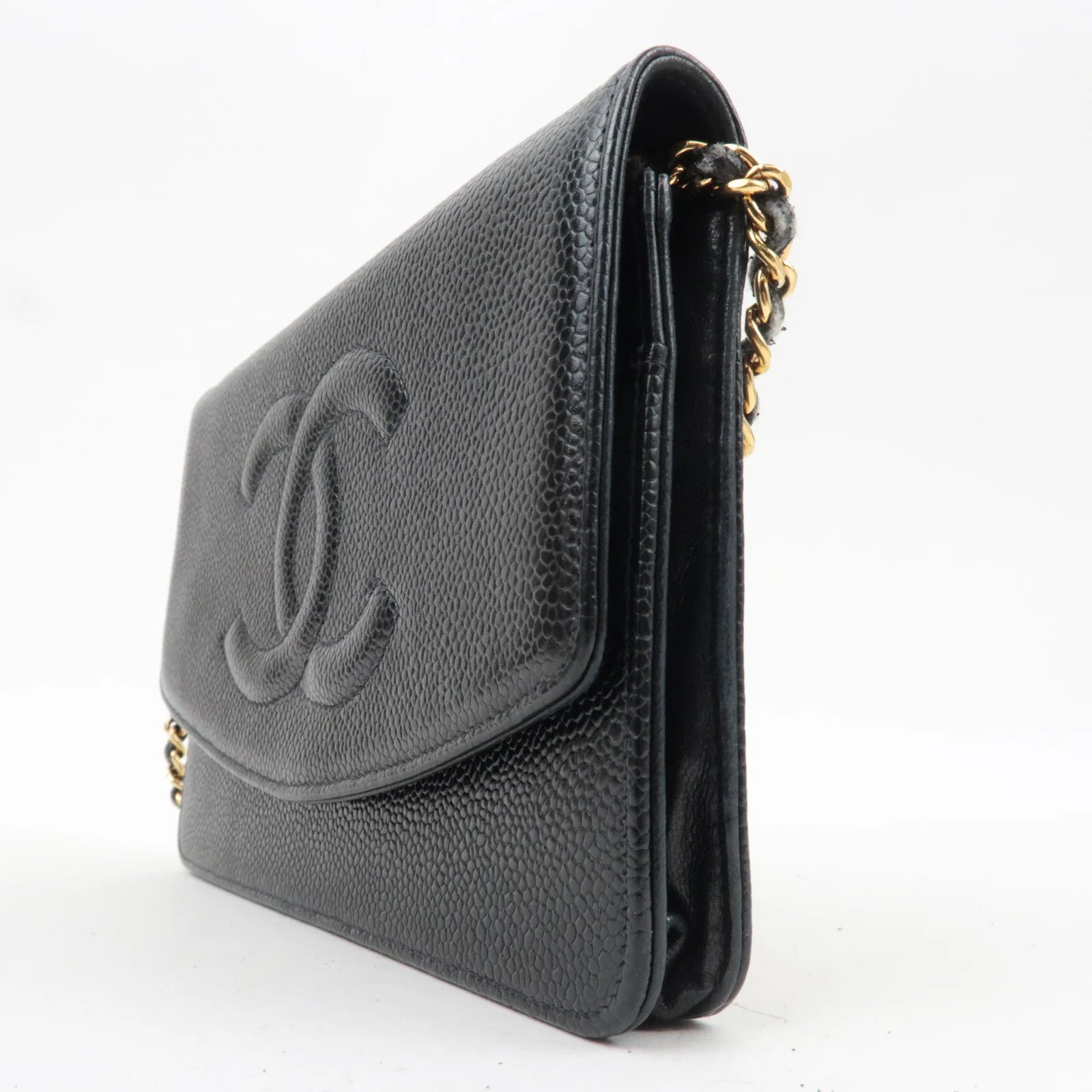 CHANEL Caviarskin Chain Wallet WOC Shoulder Bag - Black, Caviarskin