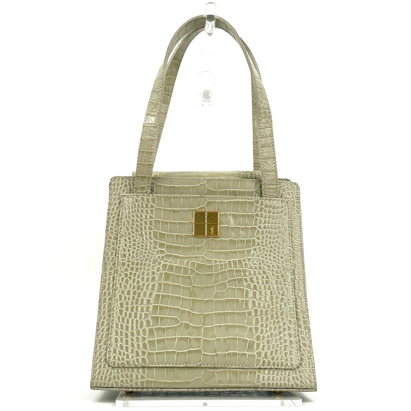 Yves Saint Laurent YSL Shoulder Mini Tote Bag White/Green Leather
