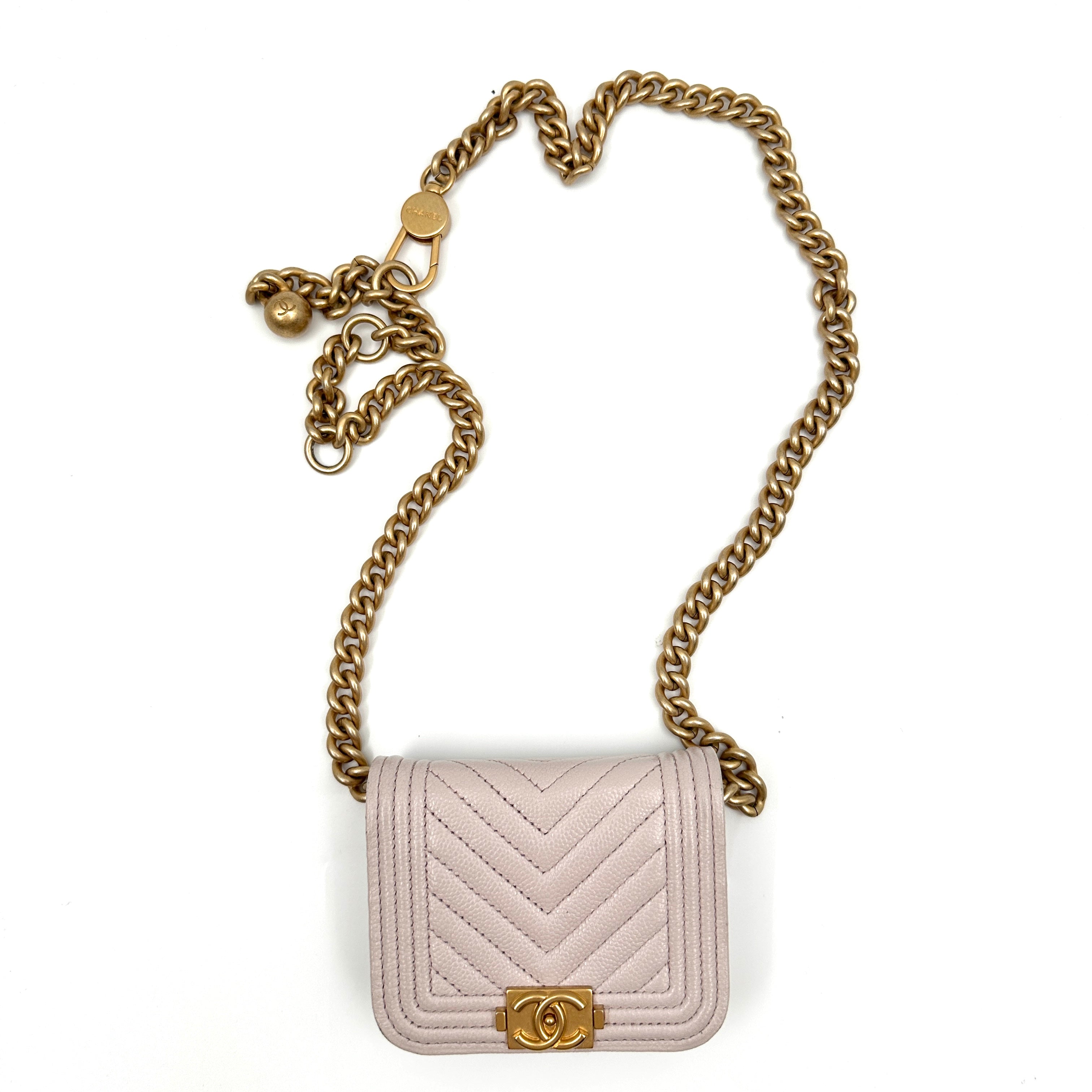 Chevron Boy Chanel Chain Shoulder Bag Calfskin Pink
