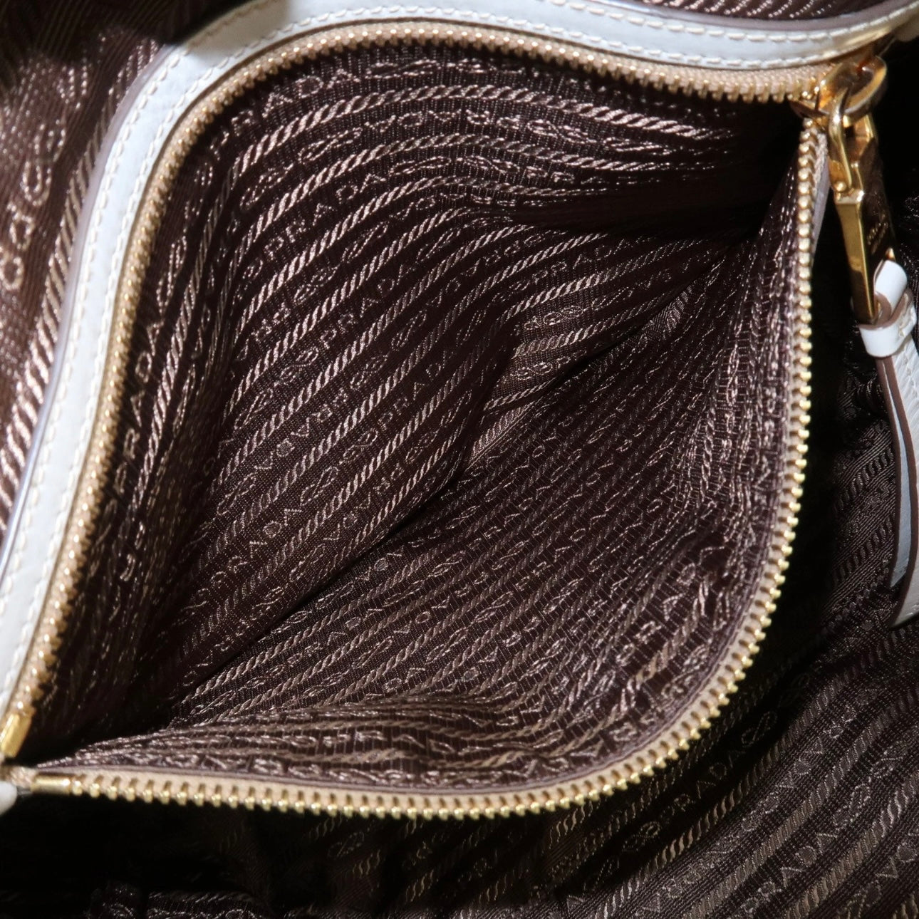 PRADA Jacquard Leather Tote Bag- Beige Ivory