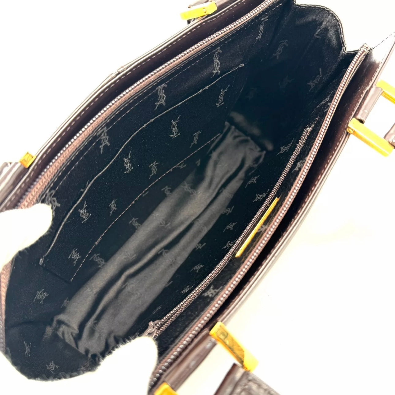 YSL Saint Laurent Shoulder& Hand Tote Bag- Leather Brown Vintage