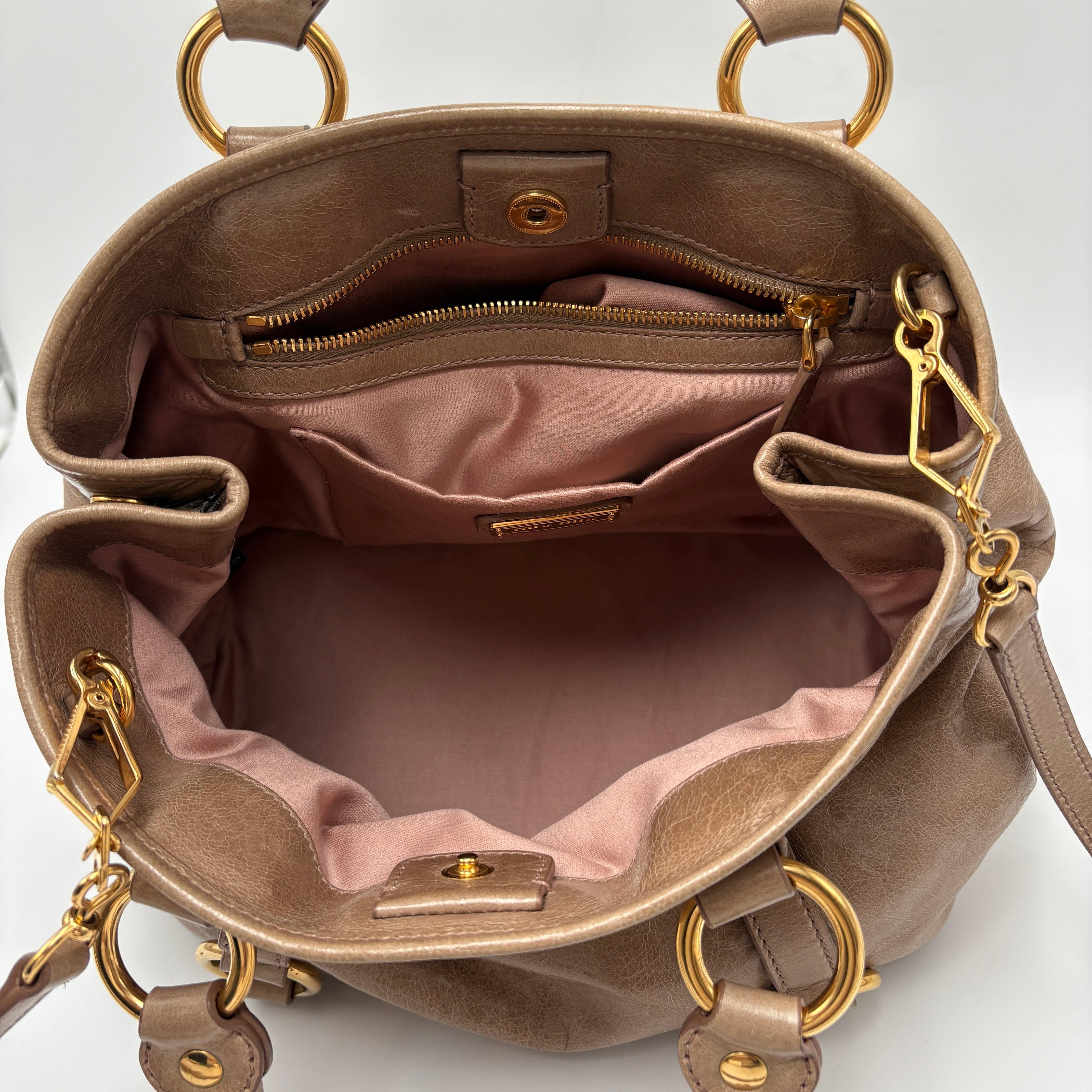 Miu Miu Leather Brown Gathered Handle Shoulder Bag