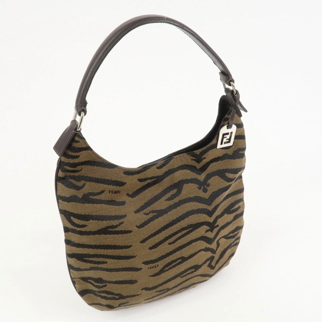 FENDI Canvas Leather Shoulder Bag Hand Bag Zebra Motif