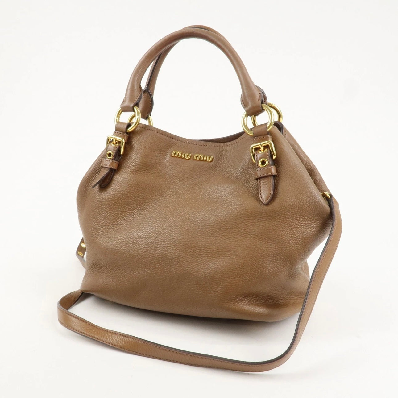 MIU MIU Vitello Phenix Leather Shoulder& Hand Bag Brown
