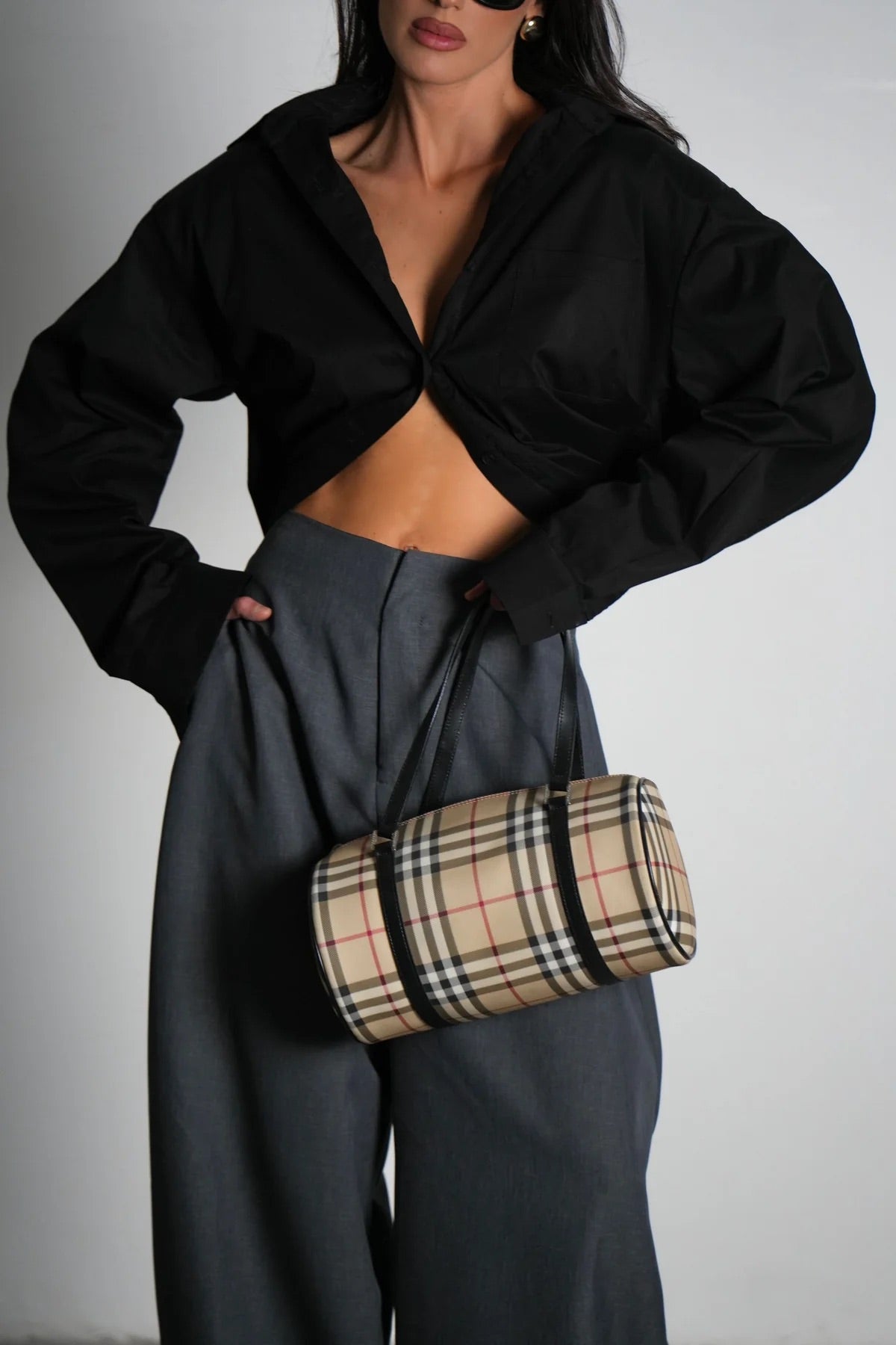 Burberry Nova Check Barrel Handbag - Beige Black, PVC Leather