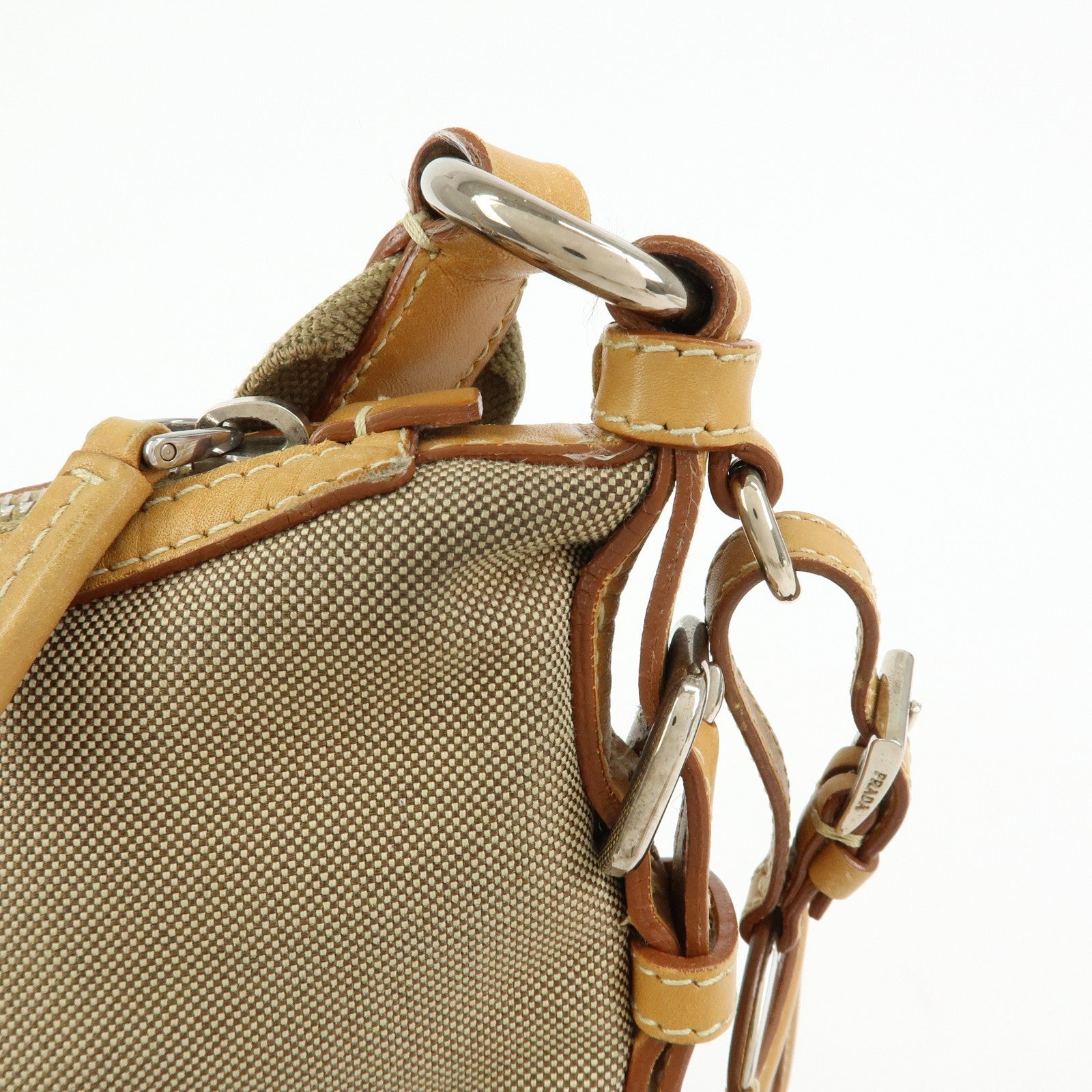 Prada Logo Jacquard Shoulder Bag - Camel, Leather