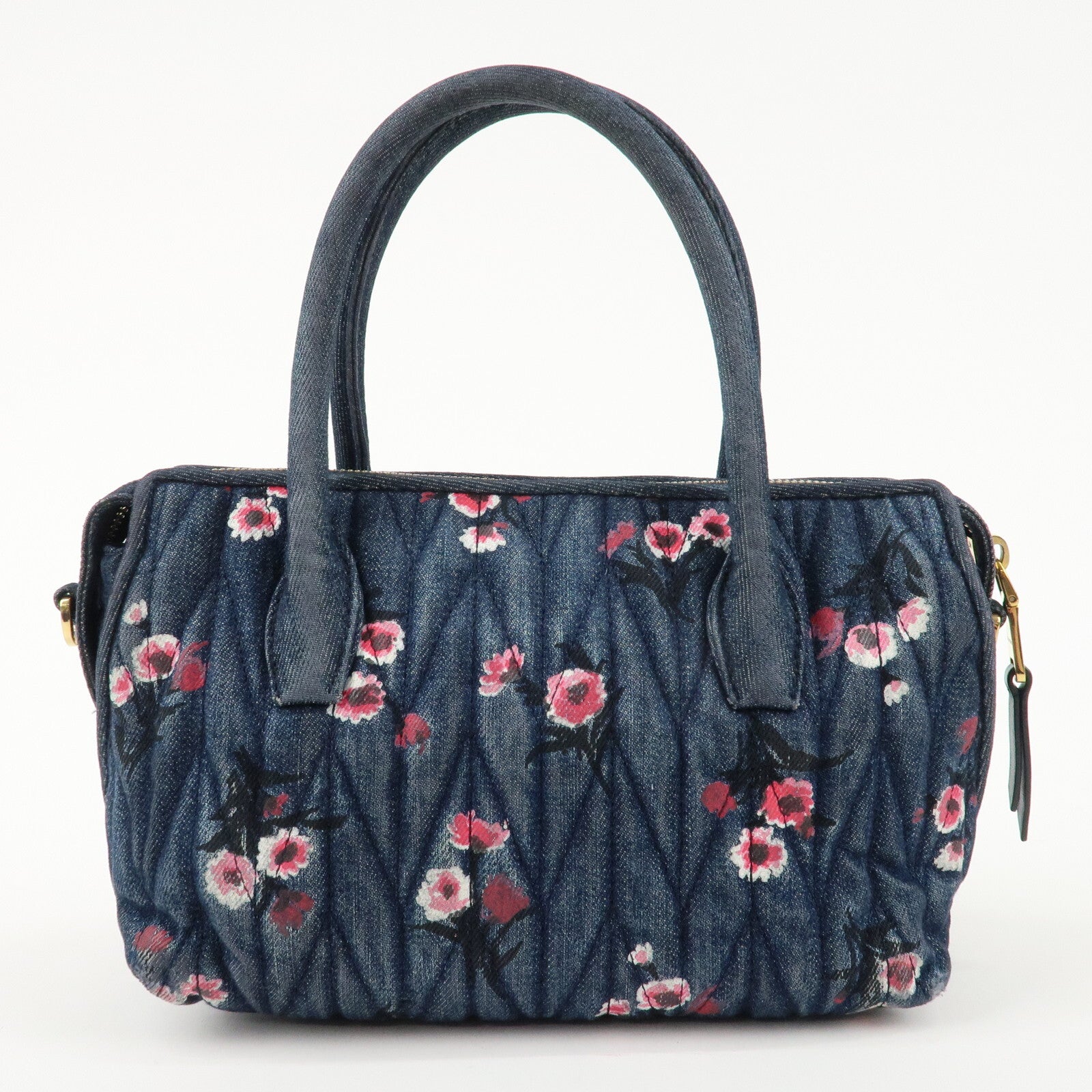 Miu Miu Matelasse Denim Leather 2Way Bag - Blue, Denim, Leather 
