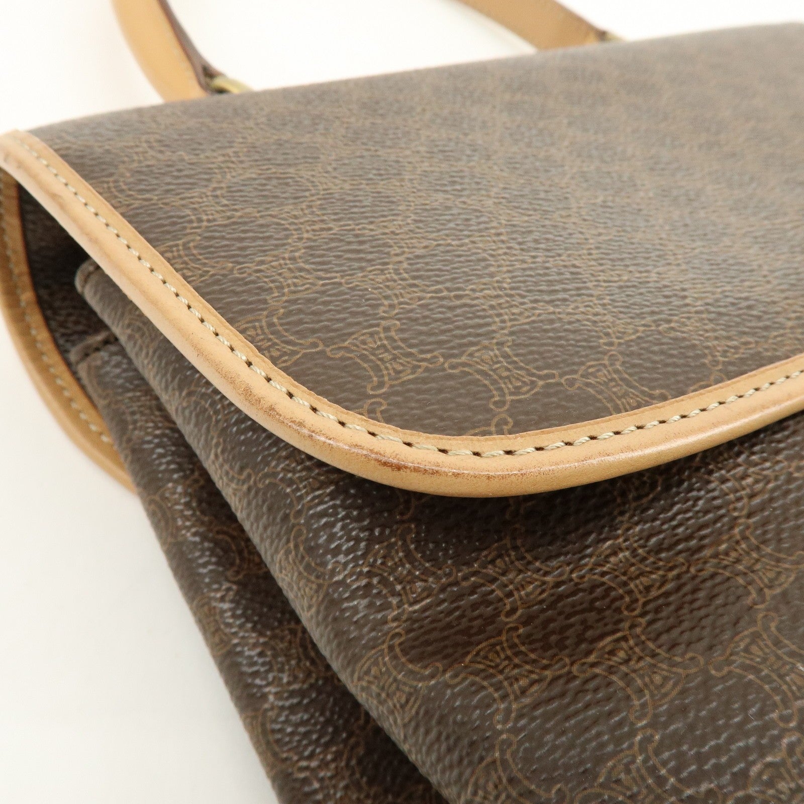 Celine Macadam Hand Bag - Brown Beige, PVC Leather 