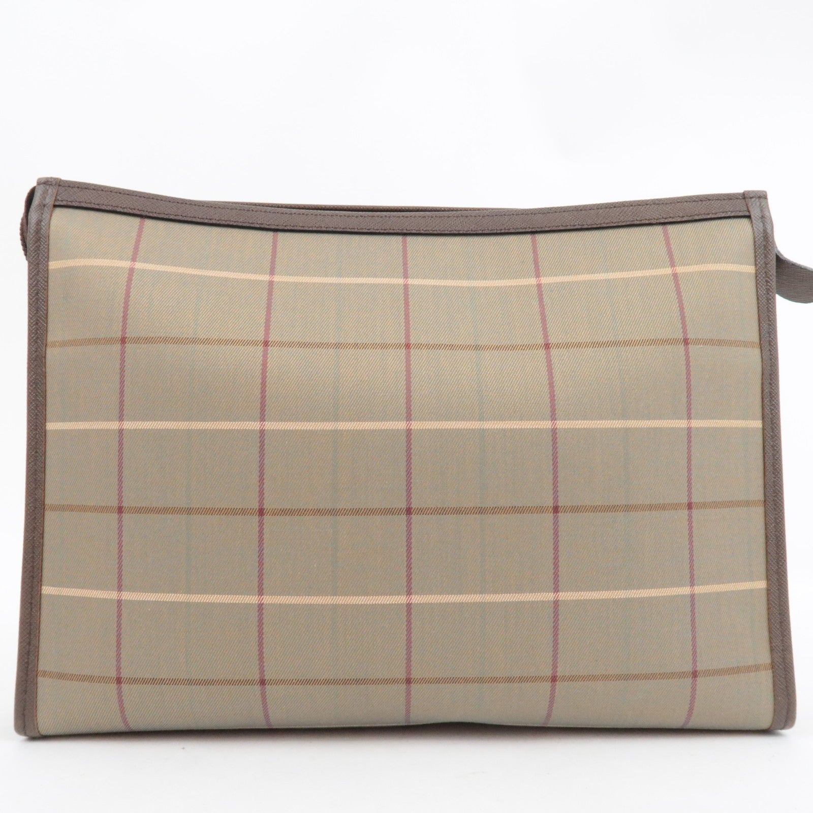 Burberry Plaid Clutch Bag - Khaki Brown, Canvas Leather
