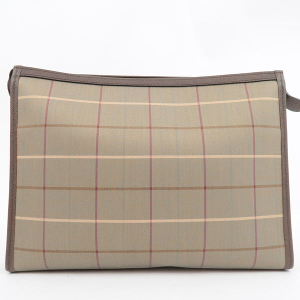 Burberry Plaid Clutch Bag - Khaki Brown, Canvas Leather
