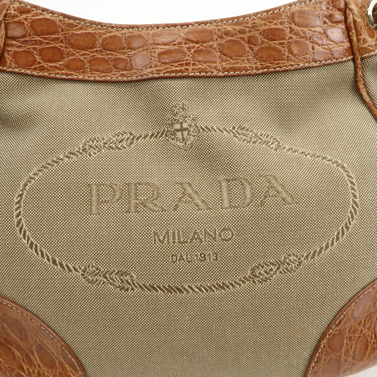 Prada Jacquard Shoulder Bag - Brown, Embossed Leather