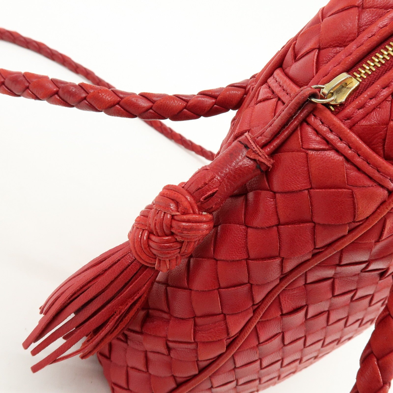 Bottega Veneta Intrecciato Shoulder Bag - Red, Leather