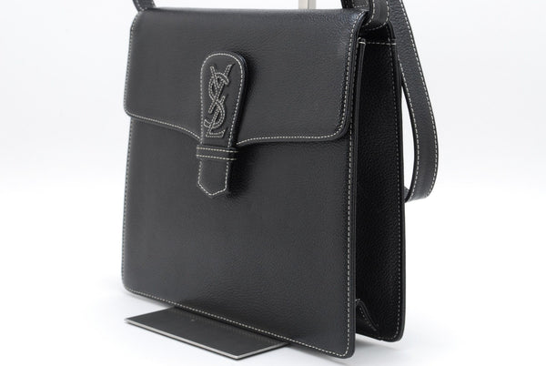 Saint Laurent Yves Shoulder Tote Stitch Bag - Black, Leather 