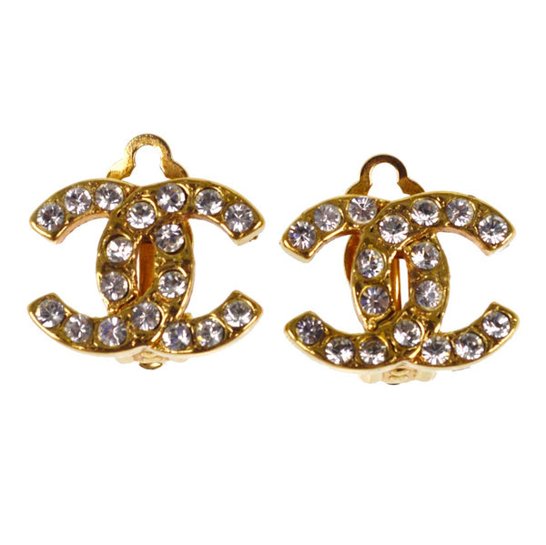 Chanel Rhinestone Earrings - Gold, Rhinestone 