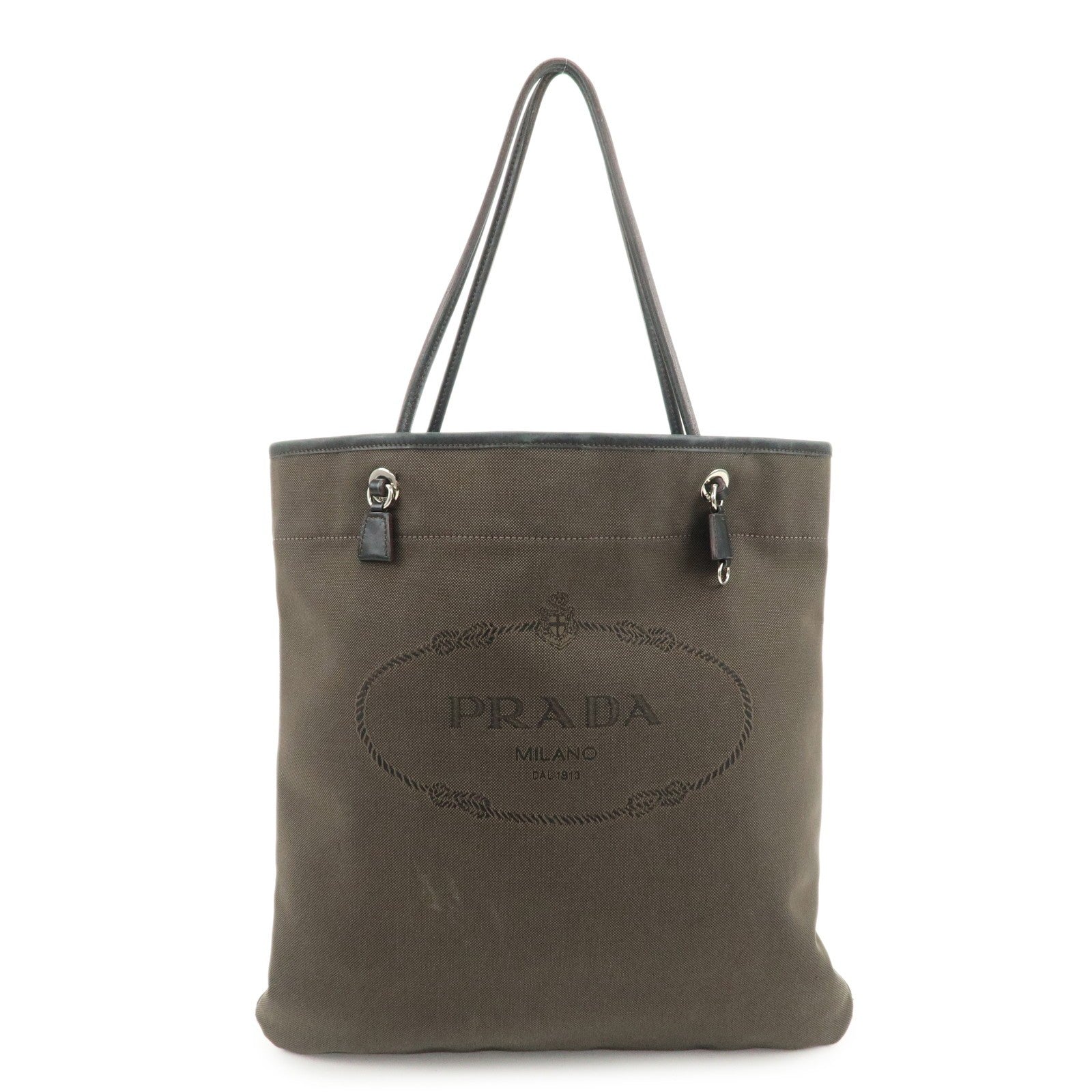Prada Logo Jacquard Tote Bag - Dark Brown, Leather
