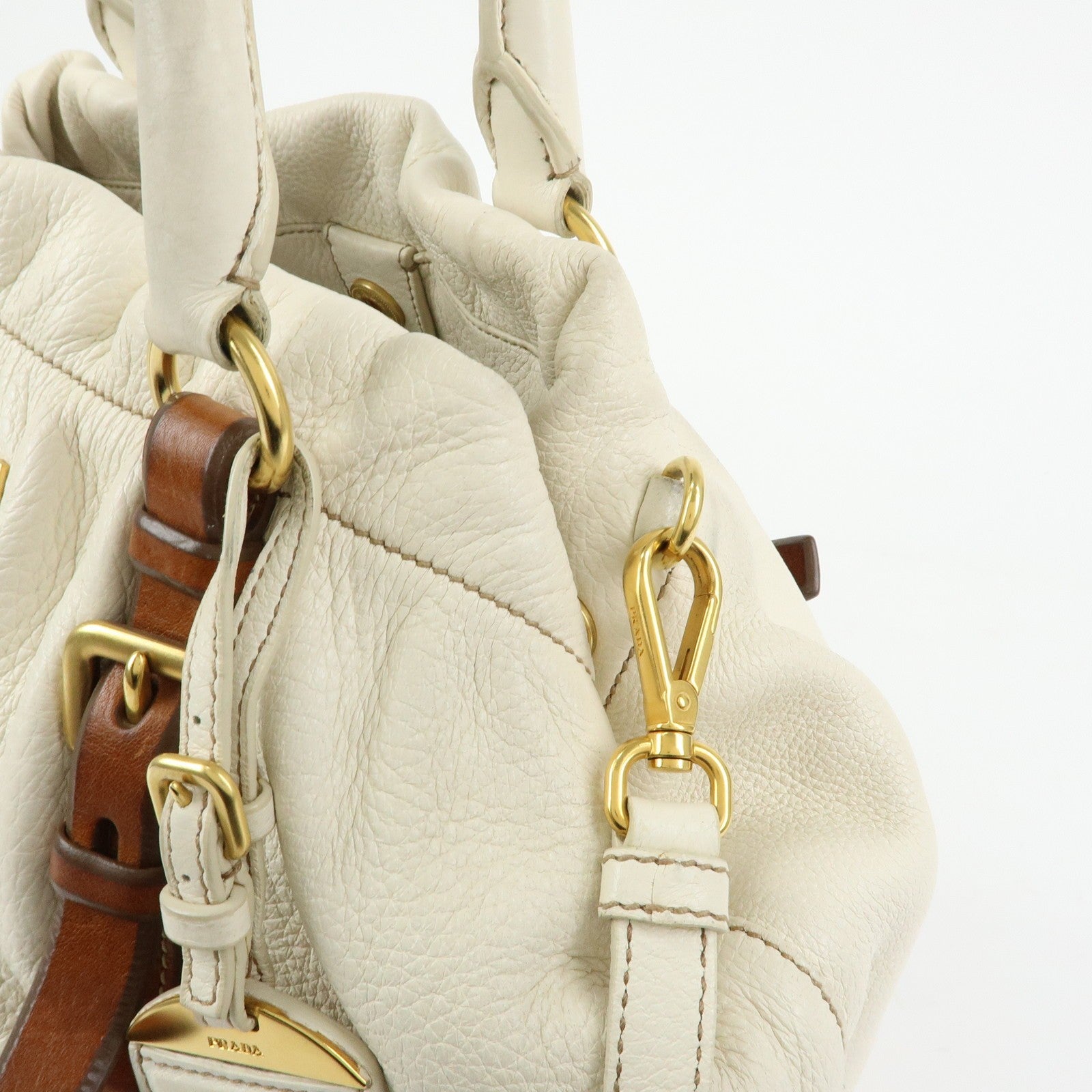 Prada BN1773 Hand Bag - Ivory Brown, Leather 