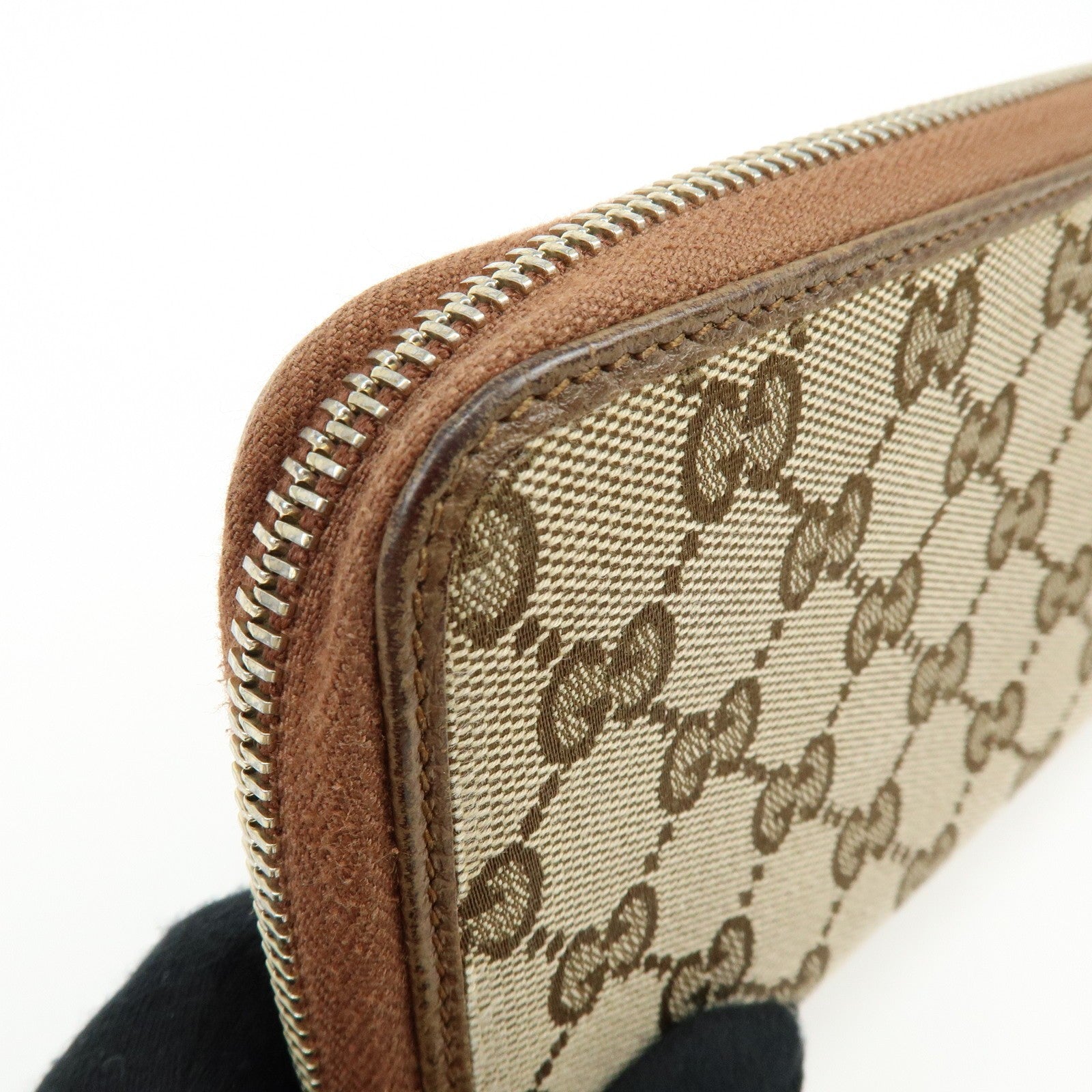 Gucci GG Canvas Leather Round Zippy Long Wallet - Beige, Brown, Canvas, Leather