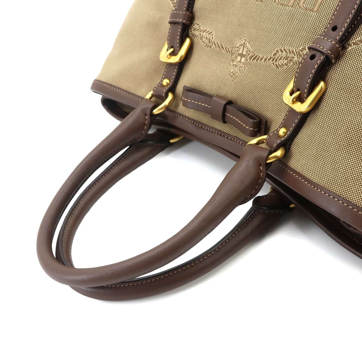 Prada Logo Jacquard Ribbon 2way Handbag - Beige, Canvas Leather