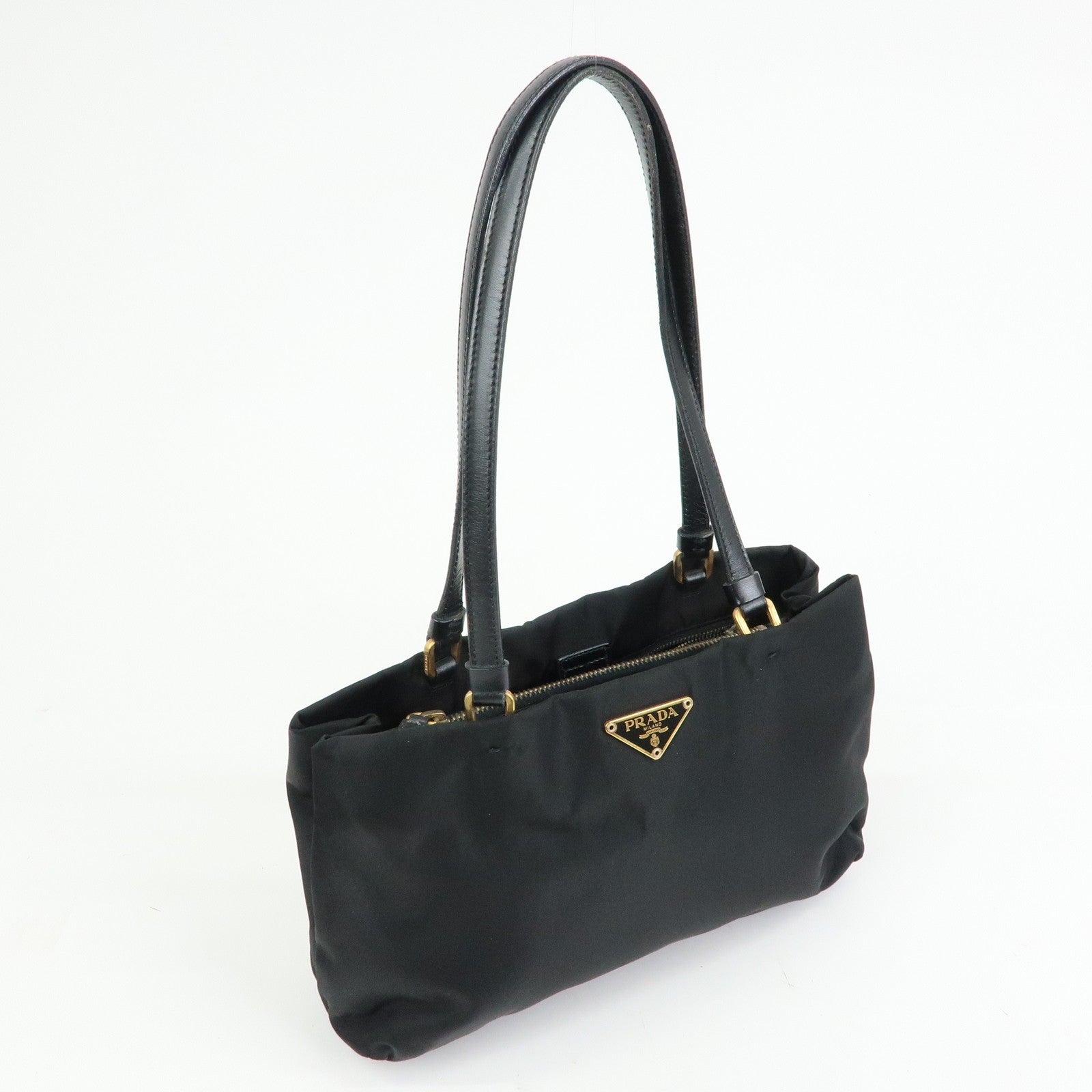 Prada Triangle Logo Tote Bag - Black, Nylon and Leather