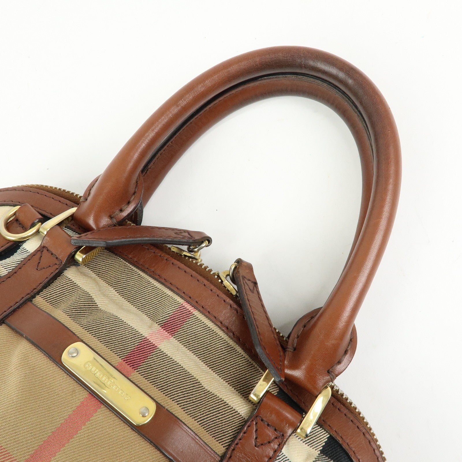Burberry Nova Plaid Hand Bag - Beige Brown, Canvas Leather