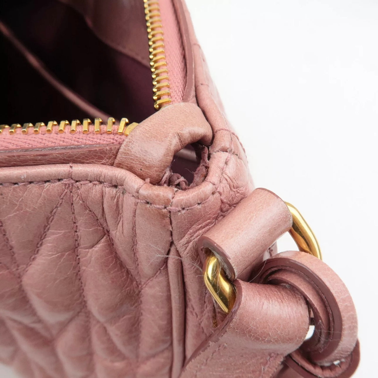 Leather Ribbon Gathered Shoulder Bag Pink