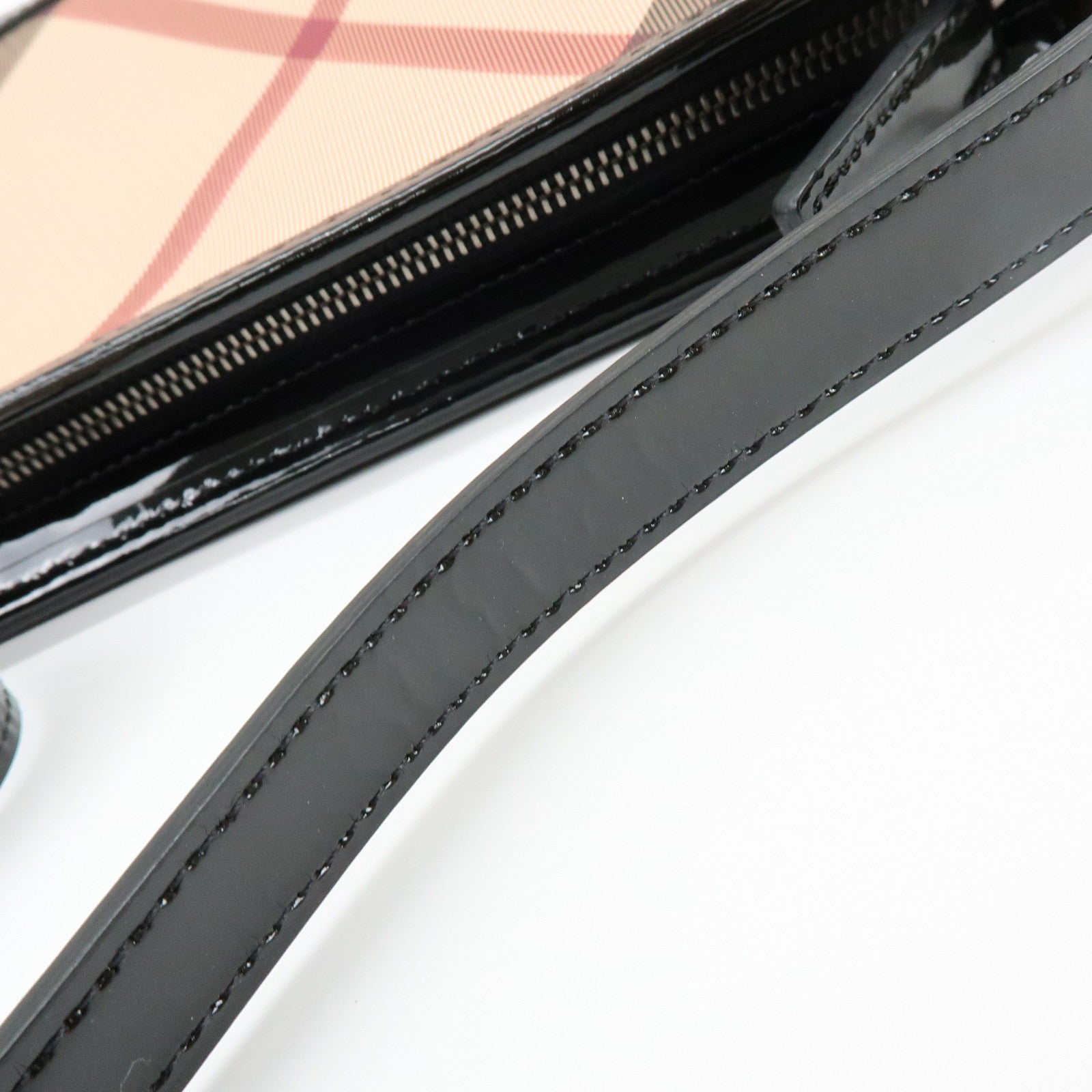 Burberry Nova Plaid Hand Bag - Beige, Black, PVC, Patent Leather