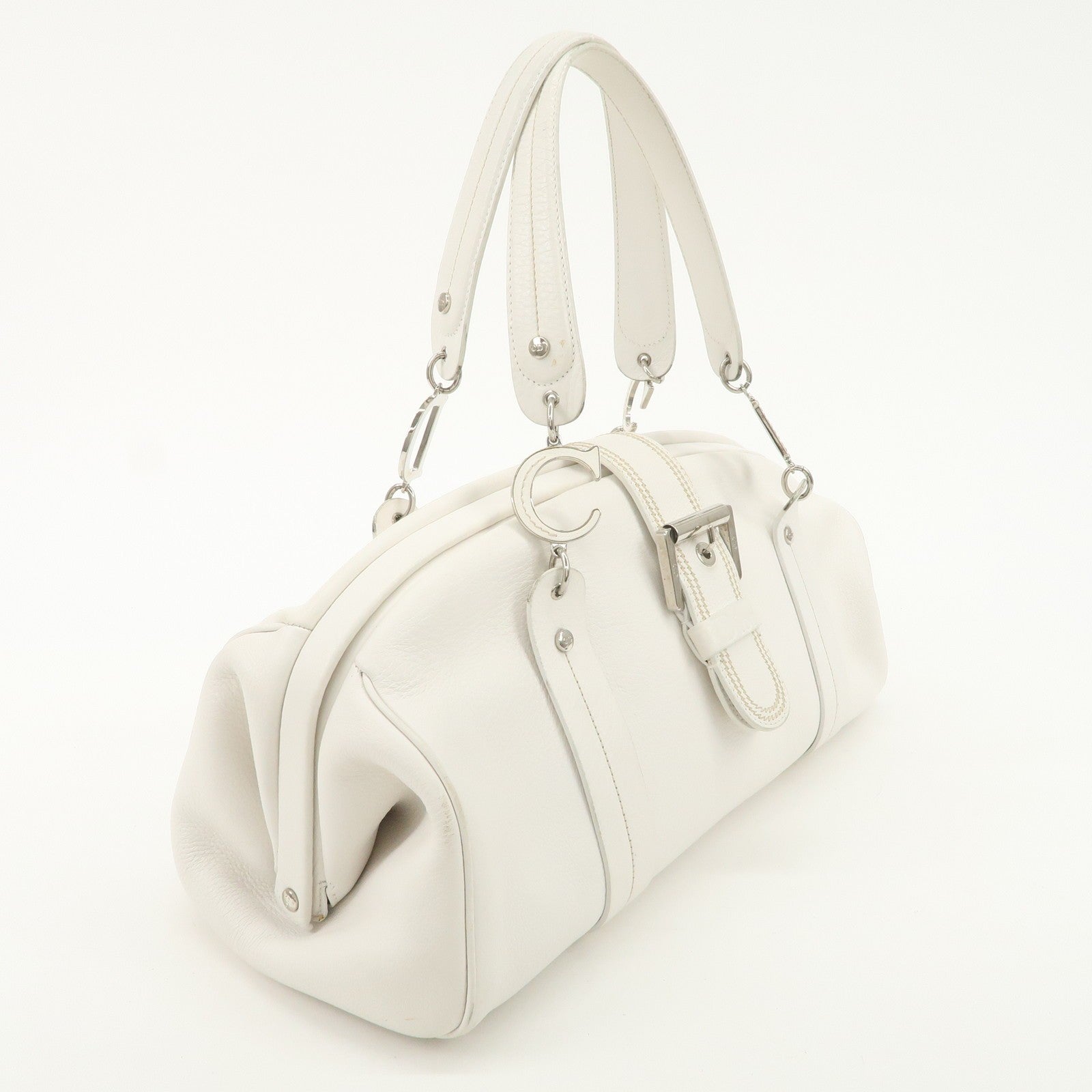 Christian Dior Logo Hand Bag - White, Leather