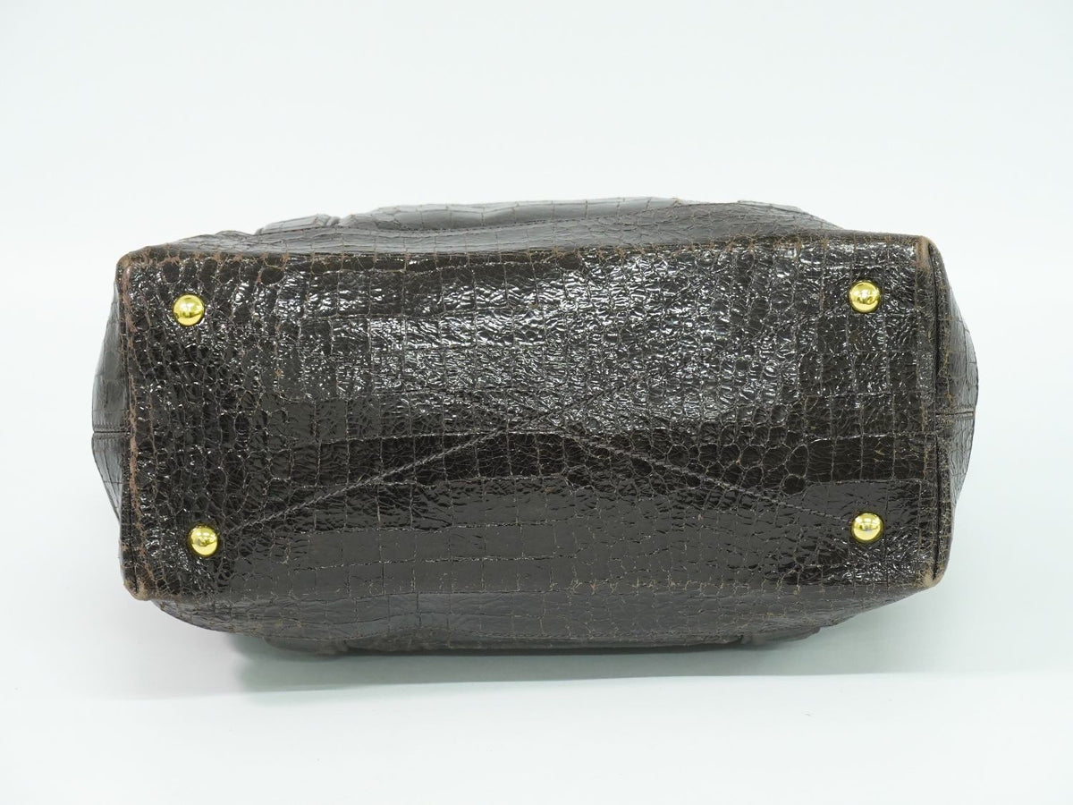 Miu Miu Crocodile-Embossed Tote Handbag - Brown, Patent Leather