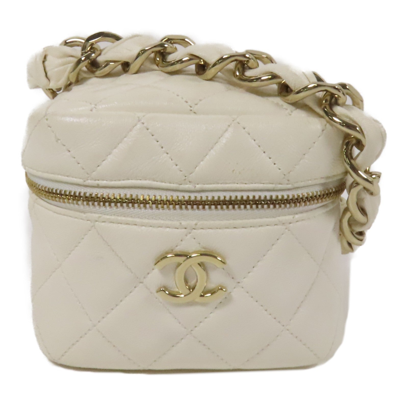 CHANEL Kinsaku Handbag - White, Cowhide Leather