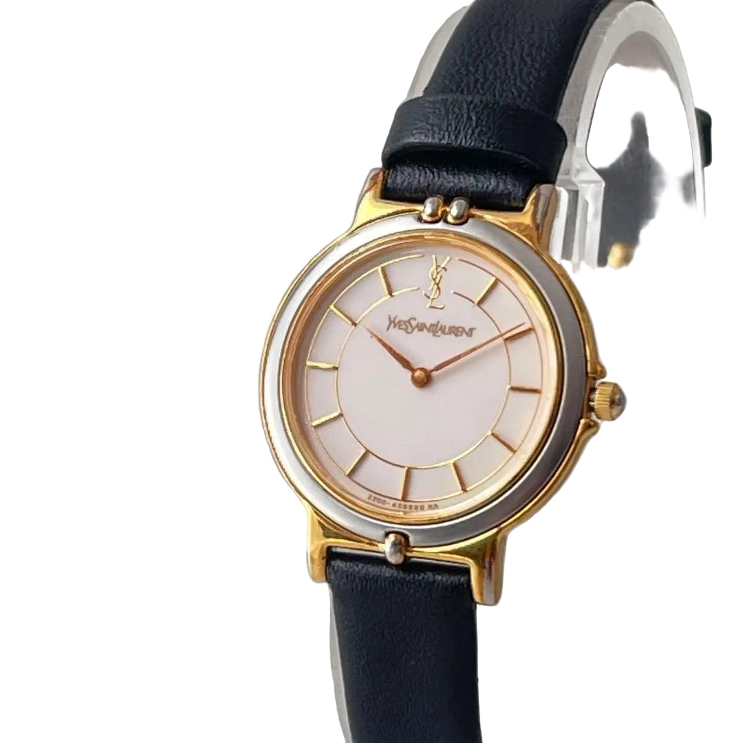 Saint Laurent Yves Champagne Round Watch - Champagne, Leather